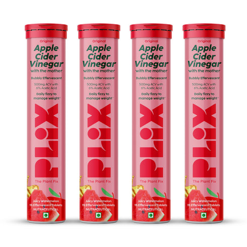 Plix Flavored Apple Cider Vinegar Effervescent TabletJuicy Watermelon (Pack of 4) 15 Effervescent Tablet Each