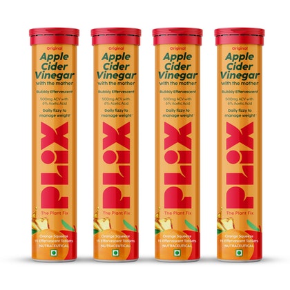 Plix Flavored Apple Cider Vinegar Effervescent TabletOrange Squeeze (Pack of 4) 15 Effervescent Tablet Each