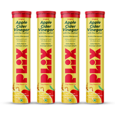 Plix Flavored Apple Cider Vinegar Effervescent TabletLemon Masala (Pack of 4) 15 Effervescent Tablet Each