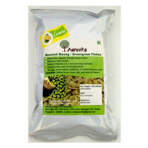 Aurovika Roasted Moong Green Flakes Lemon