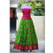 Pochampally Ikkat Parrot Lehenga With Pink Border