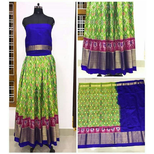 Pochampally Ikkat Dark Parrot Green With Dark Blue Border