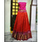 Pochampally Ikkat Silk Orange Lehenga With Pink Border