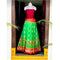 Pochampally Ikkat Silk Green Lehenga With Red Border