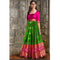 Pochampally Ikkat Parrot Green Lehenga With Pink Border