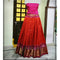 Pochampally Ikkat Orange Lehenga With Pink Border