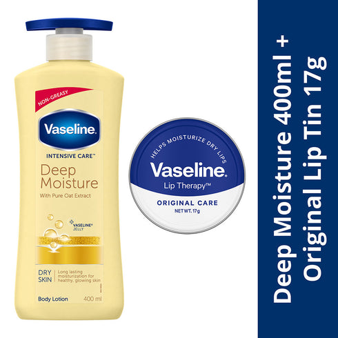 Vaseline Deep Moisture Lotion With Original Lip Tin For Moisturized Skin and Healthy Lips