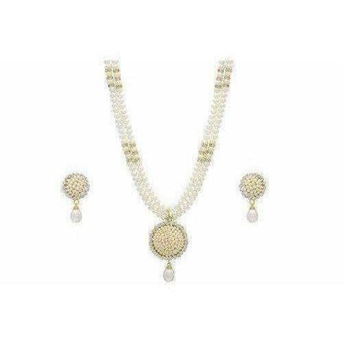 White Pearls Double Sting Necklace Set
