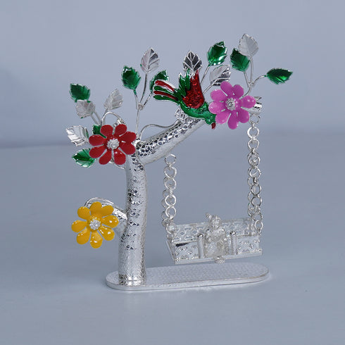 Pure Silver Enamel Jhula Set With Krishna 70.8g
