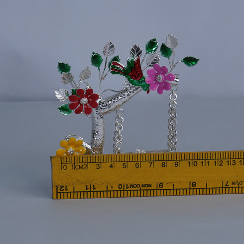 Pure Silver Enamel Jhula Set With Krishna 70.8g