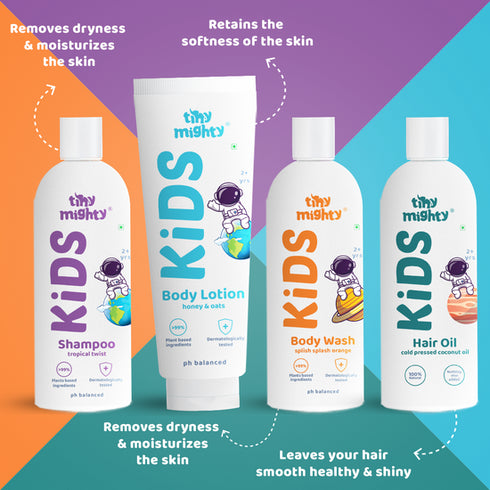 Tiny Mighty Kids Complete Care Pack B Hair Shampoo +Body Lotion +Body Wash +Hair Oil
