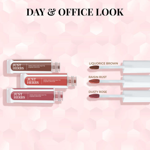 Just Herbs Herb Enriched Matte Liquid Lipstick Kit- Full-Size- Set of 3 6ml each