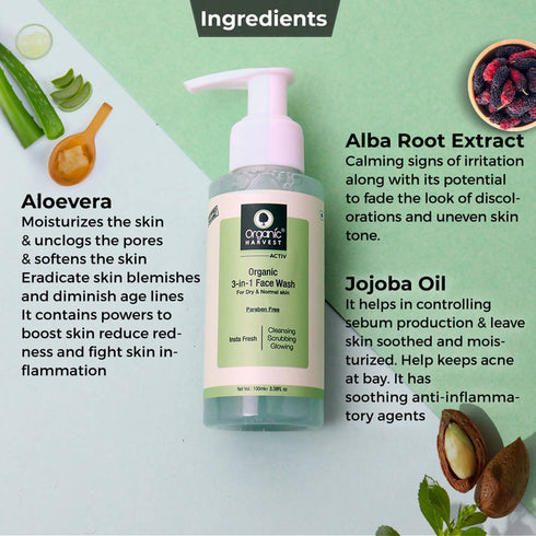 Organic Harvest 3-in-1 Face Wash for Dry and Normal Skin