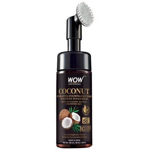 WOW Skin Science Coconut Hydrating Foaming Face Wash Cleaner with Brush