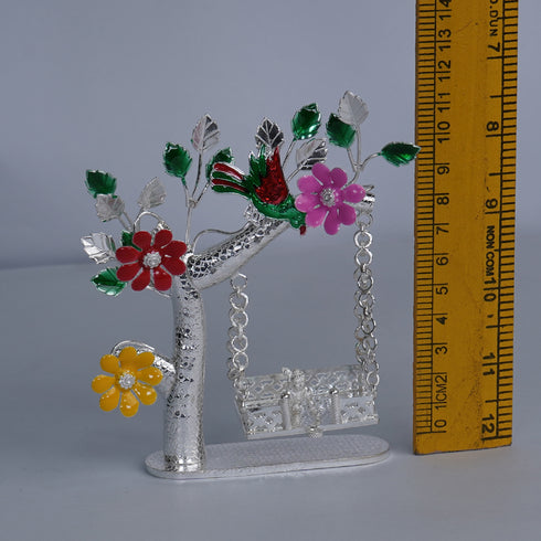 Pure Silver Enamel Jhula Set With Krishna 70.8g