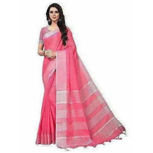 Light Pink Linen Silk Saree with Blouse Piece