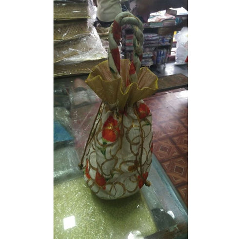 Fancy Hand Potli White And Golden Color Pack Of 12 - 1300gms