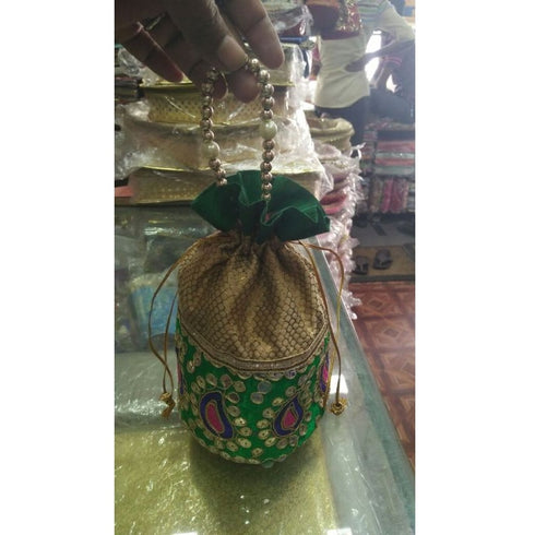 Green Color Potli With Chamki Work Pack Of 12 - 900gms