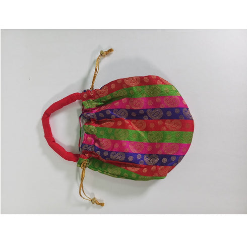 Gold Color Potli Bag With Pink Flowers (Pack of 10) - 1200gms