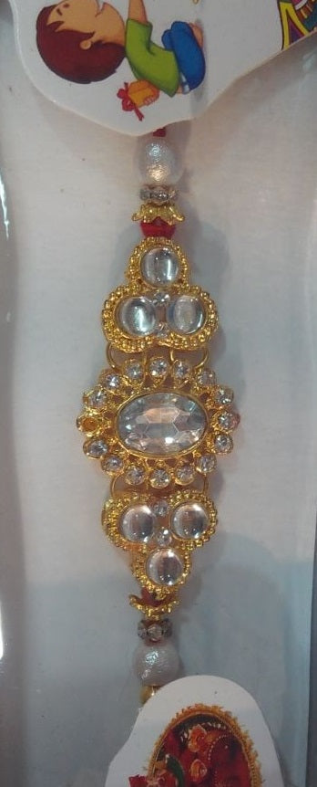 Traditional Handmade Fancy Spiritual White Color Beaded Rakhi - 200gms