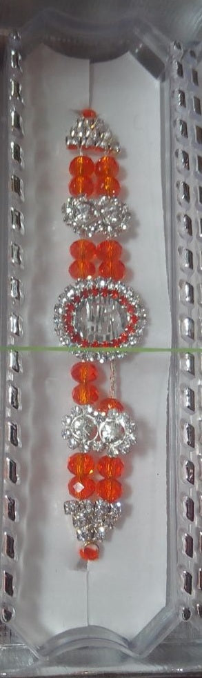 Traditional Handmade Fancy Spiritual Orange & White Color Beaded Rakhi - 200g