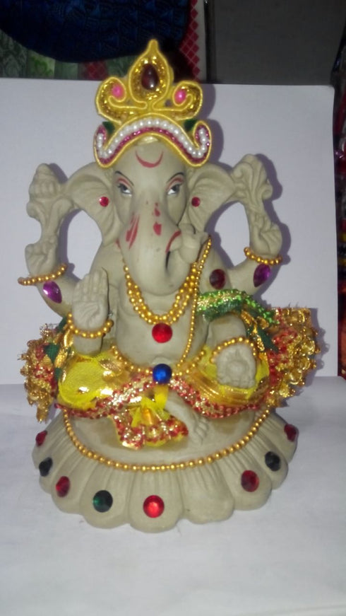 Clay Decorated Ganesh Idol - 500gms