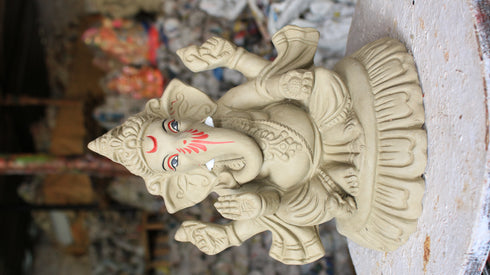 Eco-friendly Clay Ganesh Idol Sitting On Flower - 900g