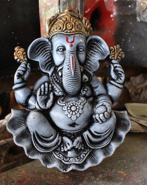 Silver Color Clay Ganesha Wall Hanging - 1300gms