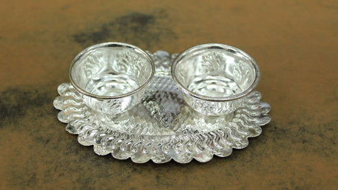 German Silver 2 Bharine Set With Plate - 300gms
