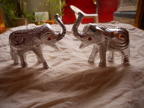 Attractive Beautiful Pair White Metal Craft Elephant Decorative Gift Item - 240gms