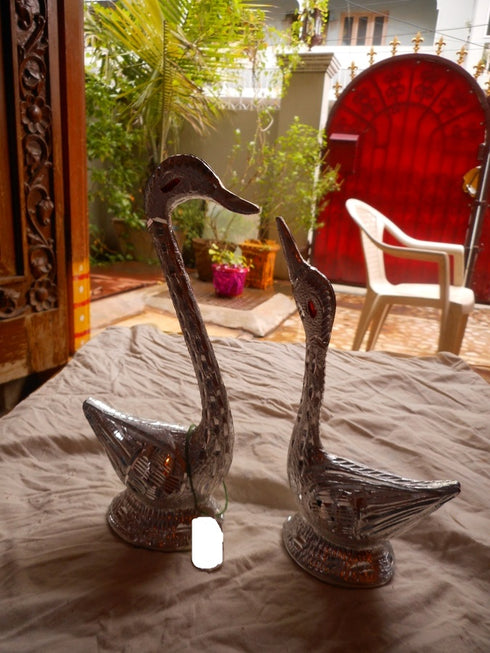 Handicraft Traditional Decorative Gift Item White Metal Silver Color Swan Set - 400gms