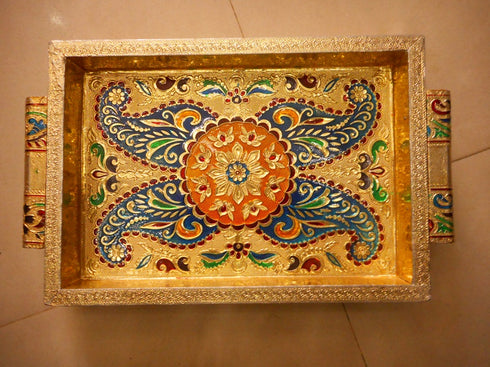 Tray With Gold Meenakari Work - 650gms