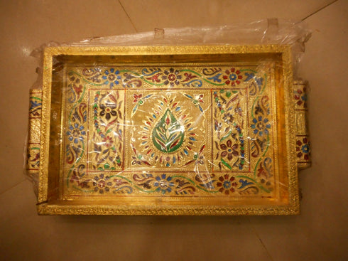 Gold Color Meenakari Work Tray - 820gms