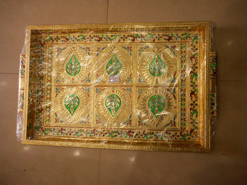 Adorable Gold Color Meenakari Work Tray - 1400gms
