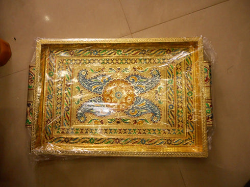 Tray With Gold Color Meenakari Work - 1700gms