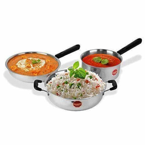 Stainless Steel Induction Cookware Sauce Pan +Kadhai + Fry Pan - Set of 3