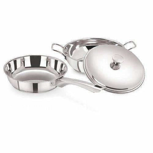 Stainless Steel Sandwich Base Cookware , Fry Pan with Lid - Set of 2