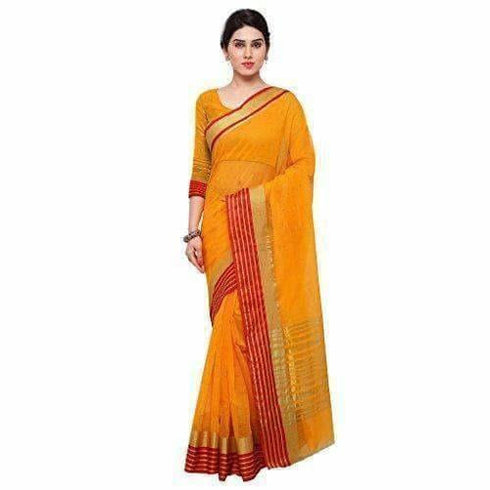Yellow - Silk Cotton Saree