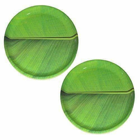 Banana Leaf South Indian Round Dinner / Lunch - Plastic Platter Plate For All Occasions - 2 PCS