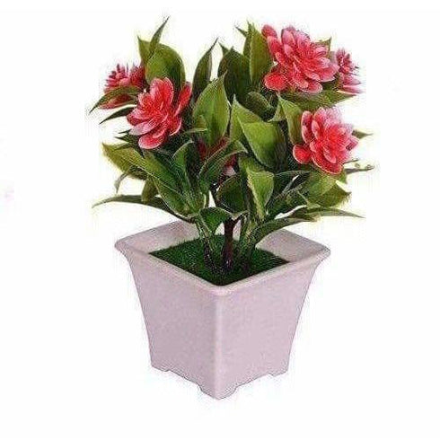 Artificial and Attractive Red Flower Plant with Pot
