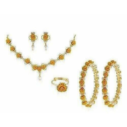 Yellow Synthetic Coral Combo Set Of Necklace Set, Pair Of Bangles, Ring