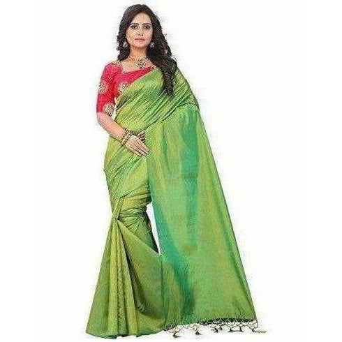 Green Artificial Silk Tassel Saree