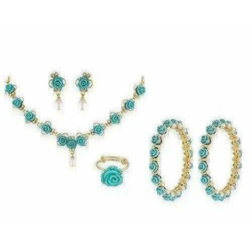 Synthetic Coral Combo Set Of Necklace Set, Pair Of Bangles, Ring