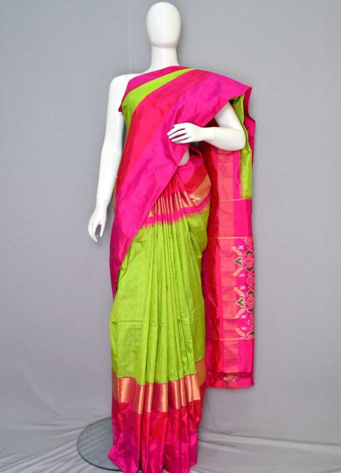 Ikkat Designerr Parrot Green Color Body Pallu Ikkat Designer Saree