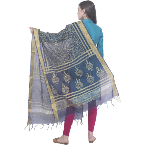A R Silk Navy blue Color Chanderi block print Chanderi cotton Dupattas and Chunnis