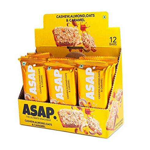 ASAP Healthy Protein Energy Bars with Cashew Almond Caramel and Oats High Fiber | 12 Bars 420g