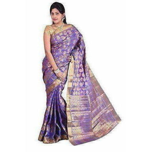 Kanchipuram Multi Art Violet and Purple Silk Saree with Blouse