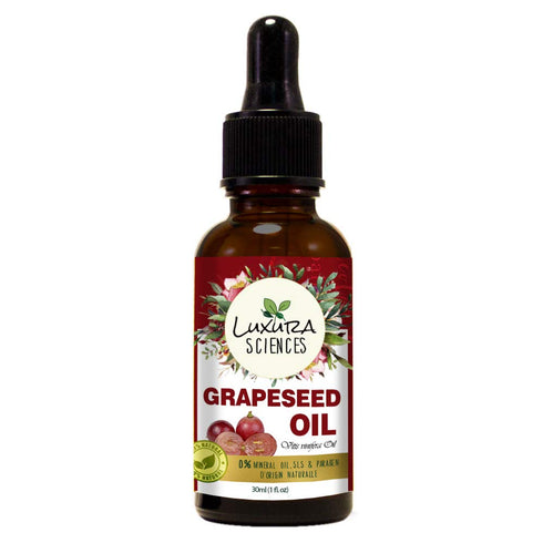Luxura Sciences Organic Grape Seed Oil,100% Pure, Natural & Cold-Pressed For Skin, Hair,Body .Rich in Vitamin A, E and K- Helps Reduce Wrinkles, 30ml