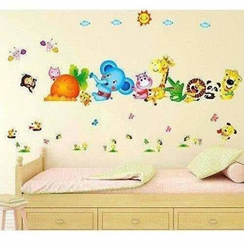 Happy Cute Elephant Monkey Cartoon Animals Wall Sticker