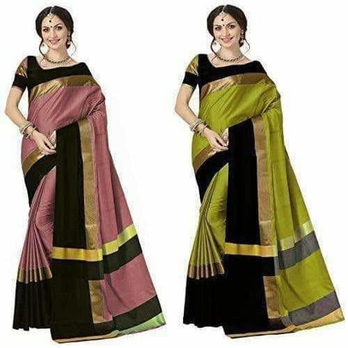 Cotton Saree with Blouse Piece - Pack of 2